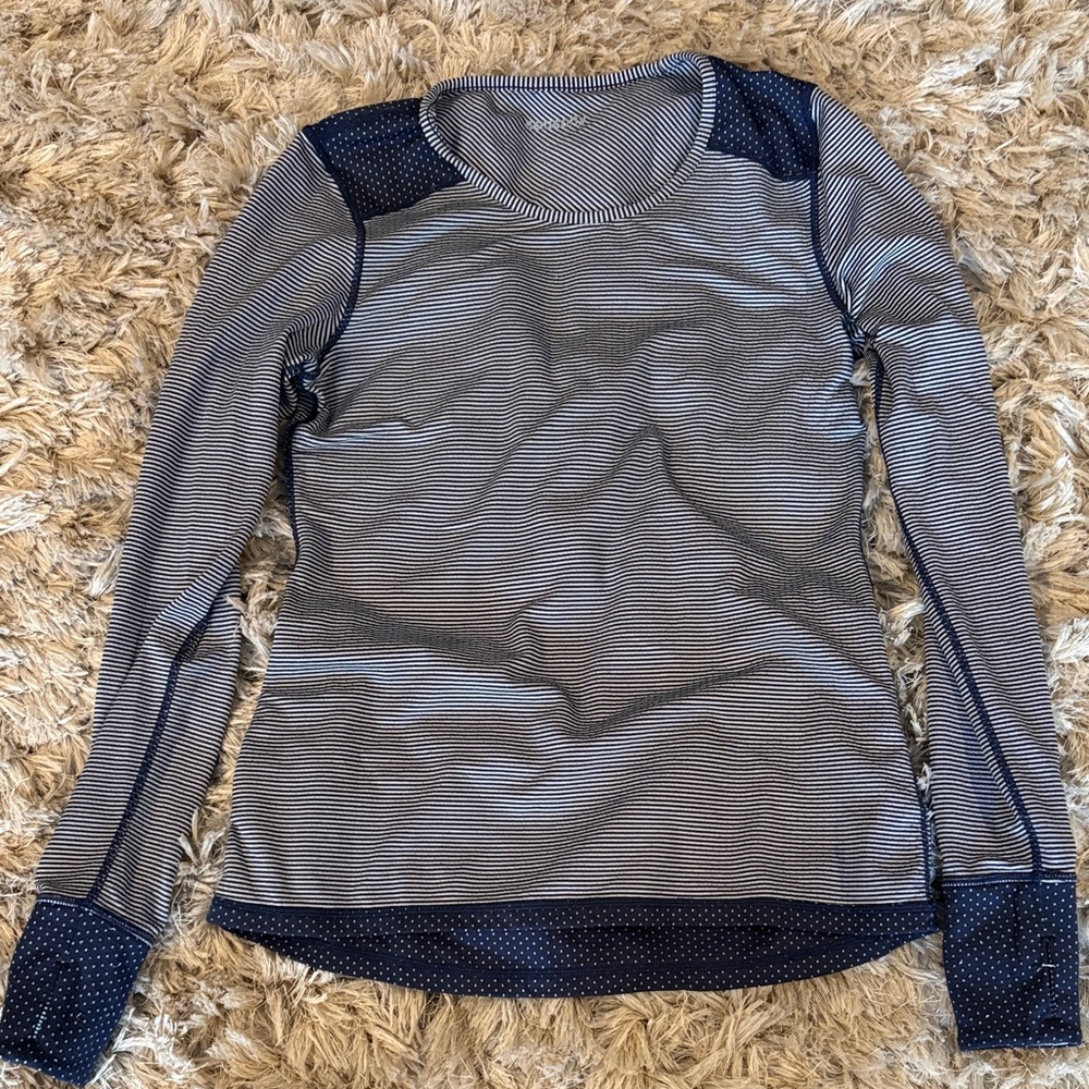 Saucony Navy and White Striped Long-Sleeve Crewneck